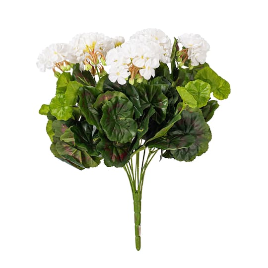 17.5" White Artificial Polyester Geranium Bush
